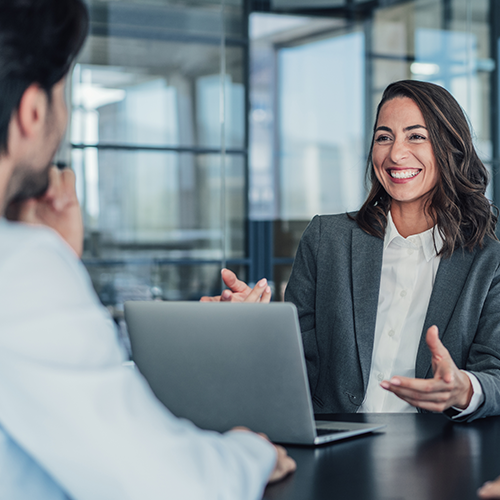 Banker working with customer