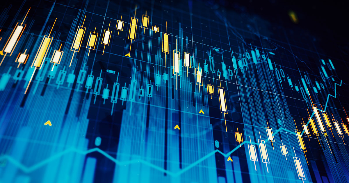 A series of financial graphs go up and down